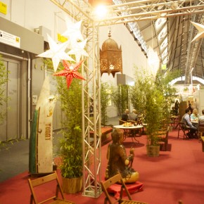 Gesamtkonzept, Dekorationen und Beschriftung für das Café der Verlage auf der Buchmesse 2011