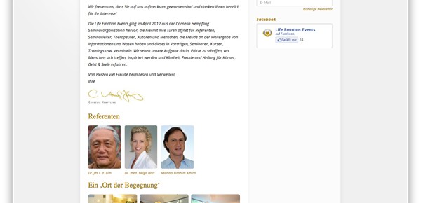 Webdesign für Life Emotion Events Webdesign für Life Emotion Events